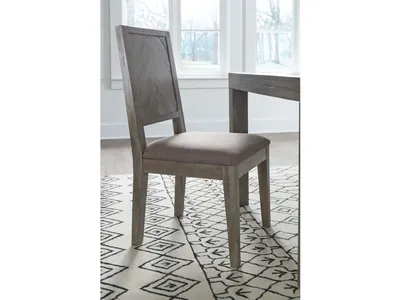 Herringbone Solid Wood Upholstered Dining Chair in Rustic Latte