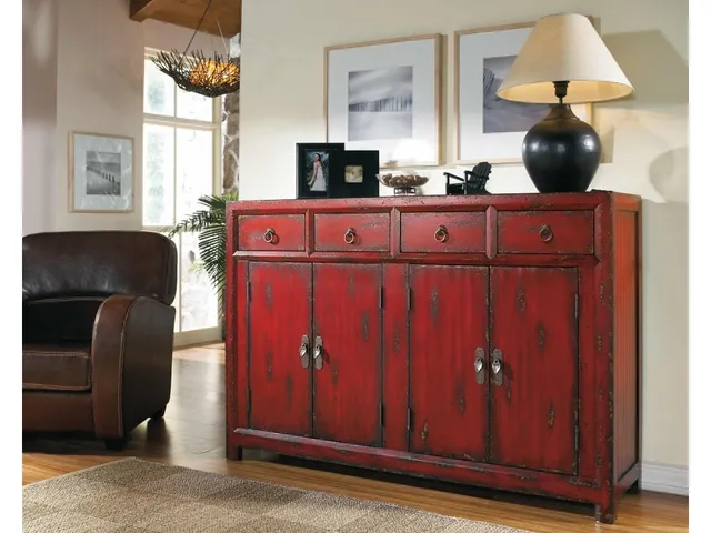 58'' Red Asian Cabinet - Alternative View