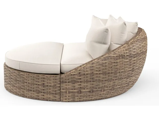 Havana Round Daybed in Canvas Flax w/ Self Welt - Alternative View