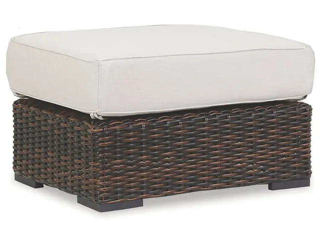 Montecito Ottoman in Canvas Flax w/ Self Welt