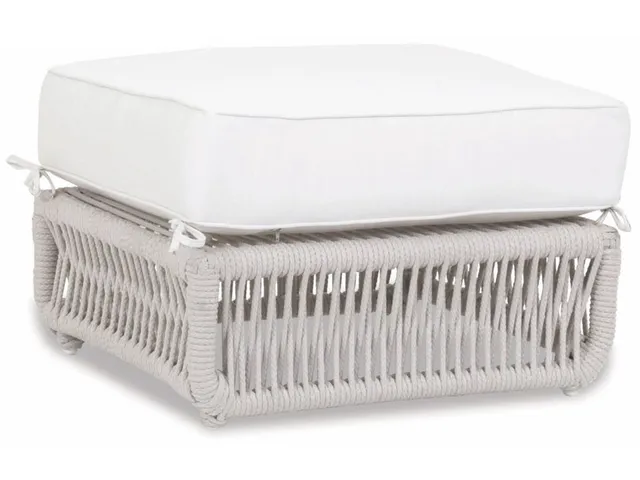 Dana Rope Ottoman in Linen Canvas w/ Self Welt
