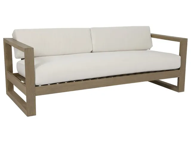 Coastal Teak Sofa in Canvas Canvas, No Welt