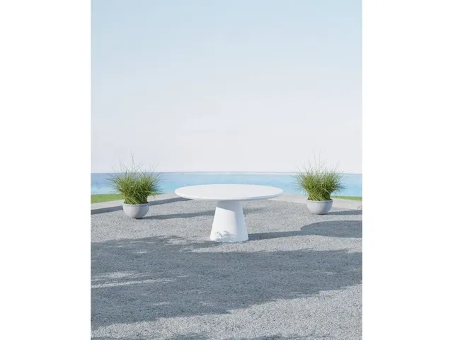 Pedestal Dining Table, Bone Finish