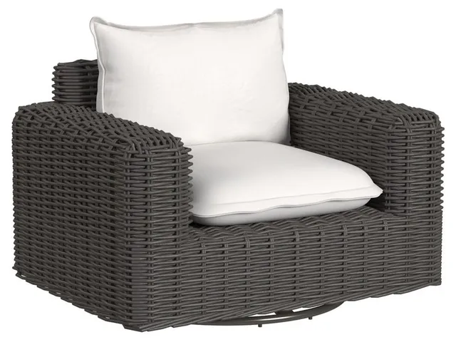 Cabo Oversized Swivel Club Chair in Soothe Pearl w/ Flange Welt