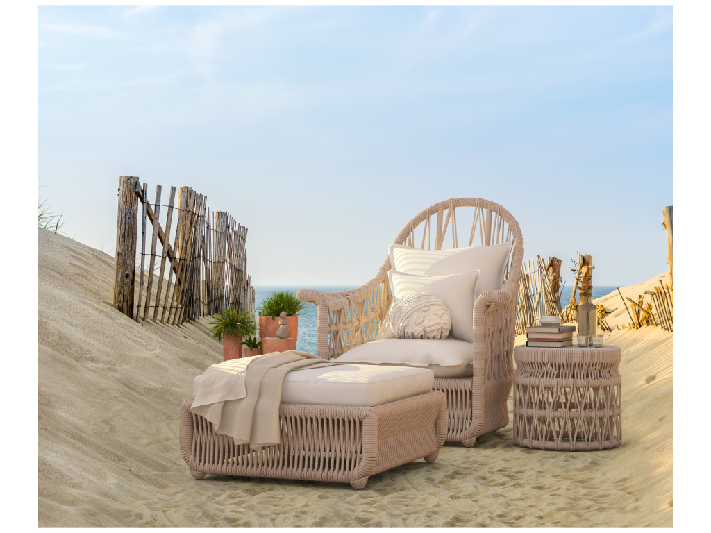 Dana Rope Ottoman in Linen Canvas w/ Self Welt - image 4