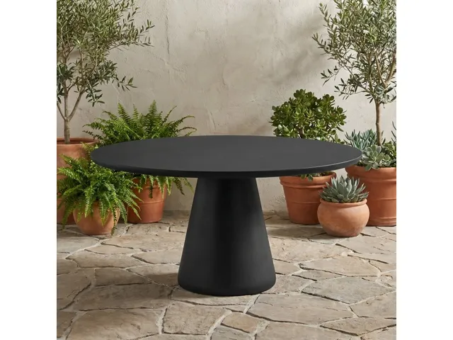 Pedestal Dining Table, Dark Gray Finish