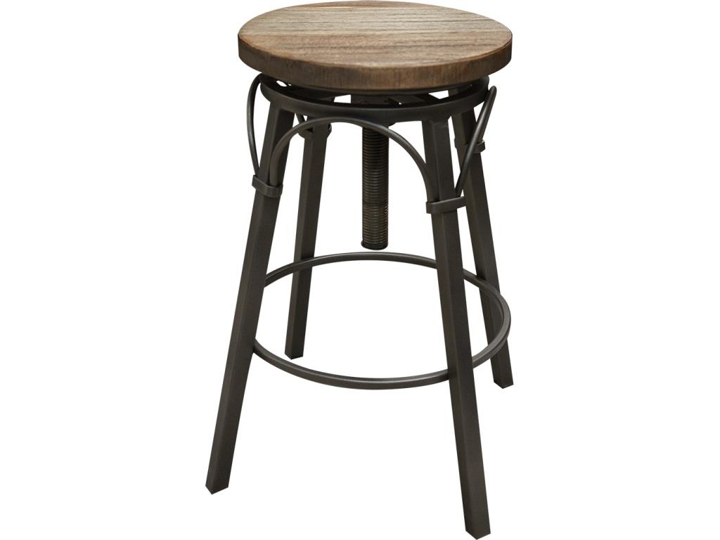 Wooden Round Seat Adjustable 24-30" Swivel Iron Base Stool - main image