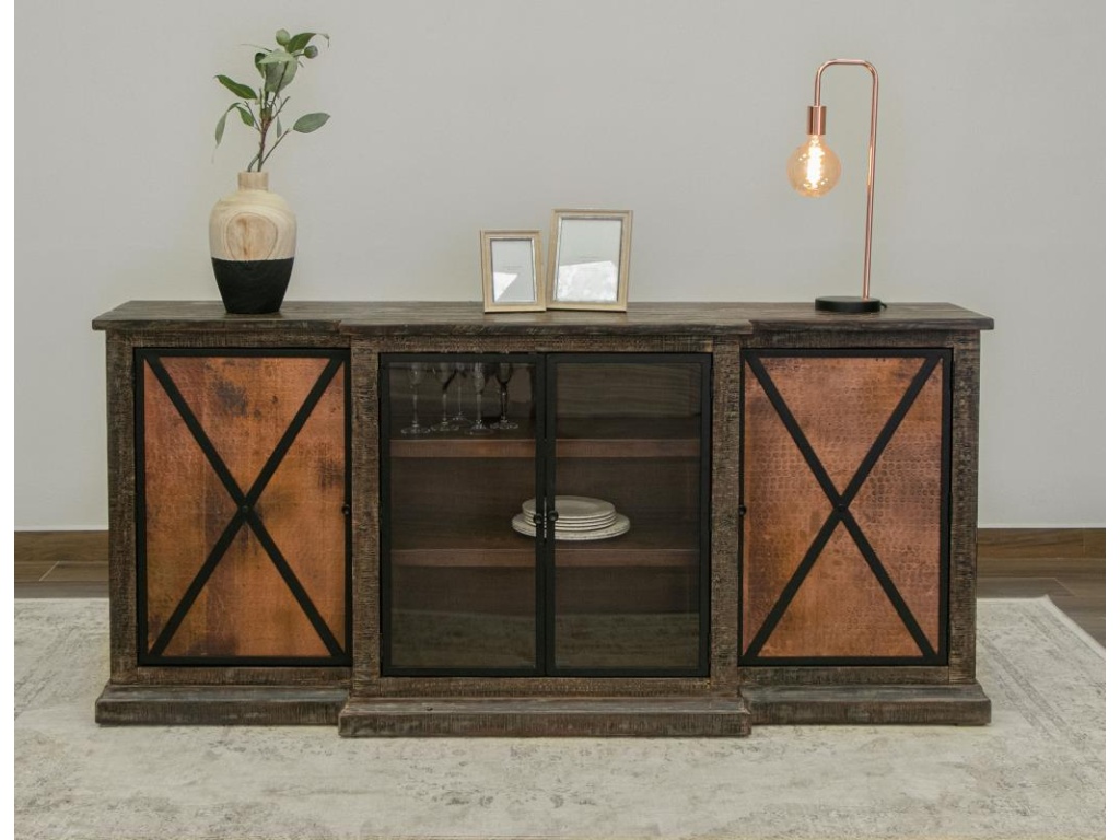 2 Copper-Paneled Door 2 Glass Door Console - image 1
