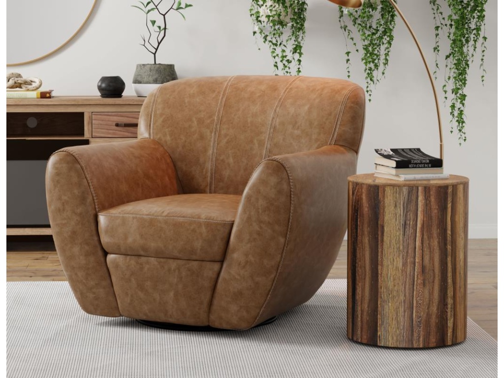 Wooden Frame & Metal Base, 360 Degree Swivel Accent Chair - image 1