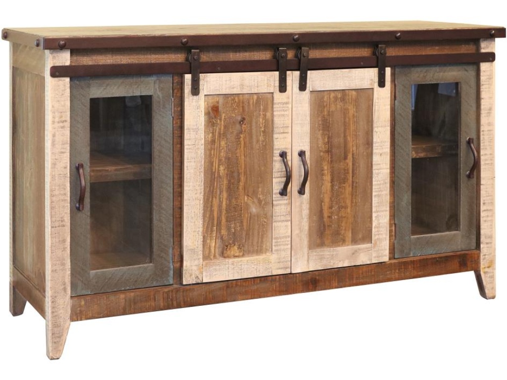 2 Glass Doors 2 Sliding Doors 60" TV Stand - main image