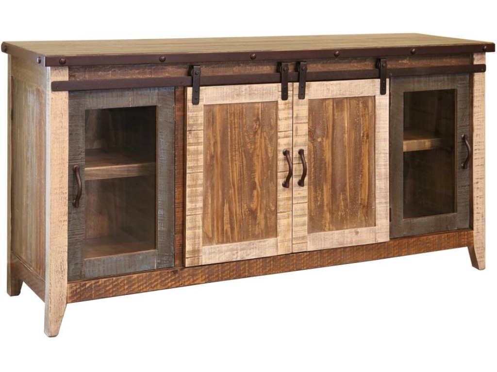 2 Glass Doors 2 Sliding Doors 70" TV Stand - main image