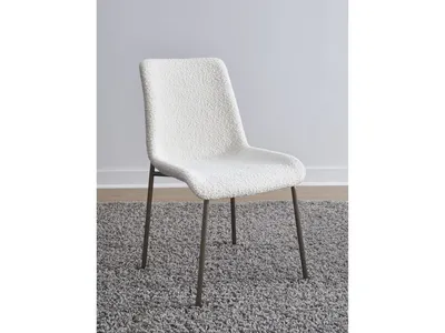 Jade Upholstered Dining Chair in Cottage Cheese Boucle and Brushed Nickel Metal