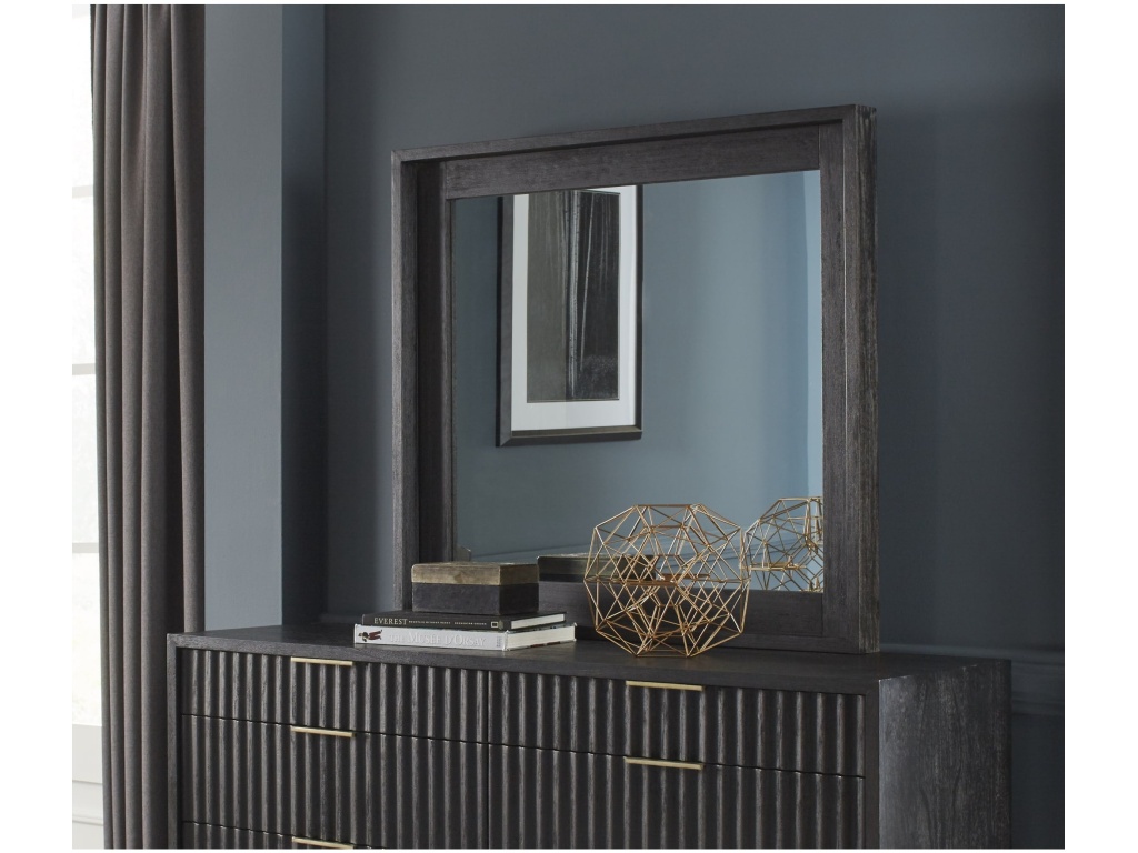 Kentfield Solid Wood Beveled Glass Mirror in Black Drifted Oak - main image