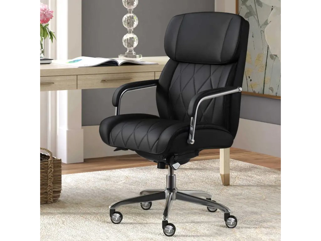 Sutherland Quilted Leather Office Chair, Jet Black - image 1