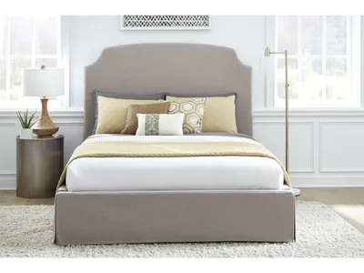 Laurel UpholsteredSkirted Panel Bed in Wheat