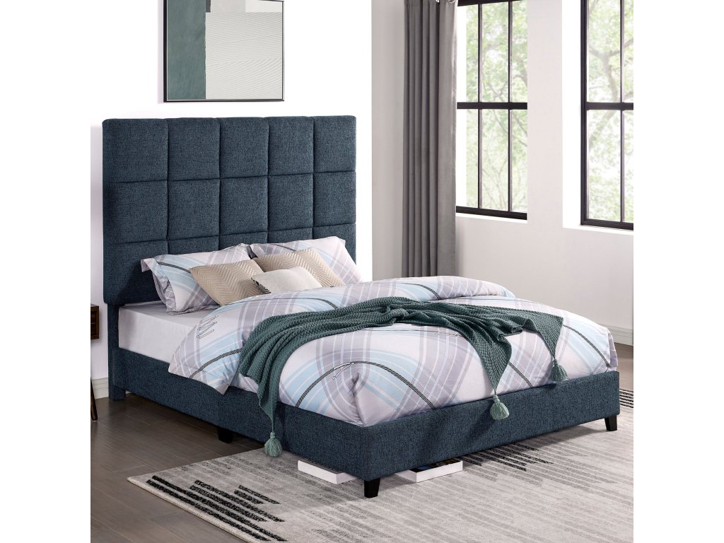 Bridger Upholstered Squares Panel Bed Navy - main image