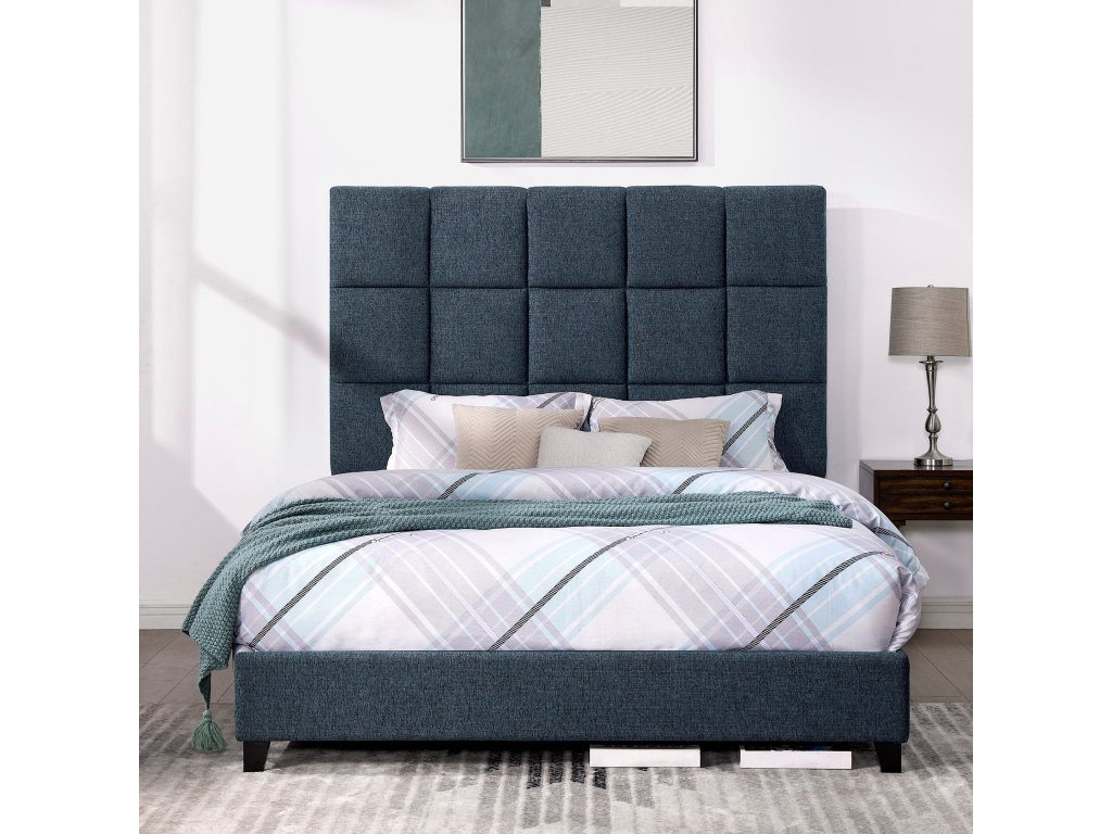 Bridger Upholstered Squares Panel Bed Navy - image 1