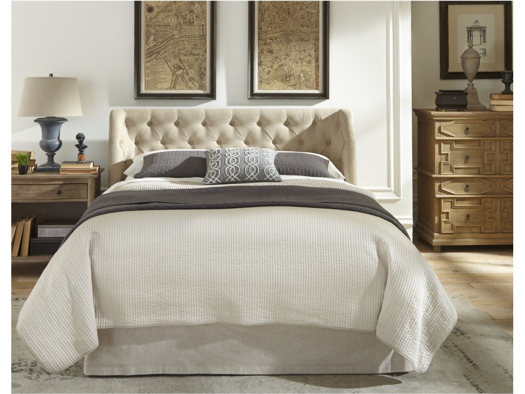 Levi Tufted Platform Bed in Toast Linen - main image