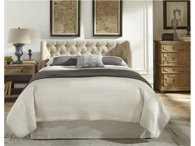 Levi Wingback Upholstered Headboard in Toast Linen