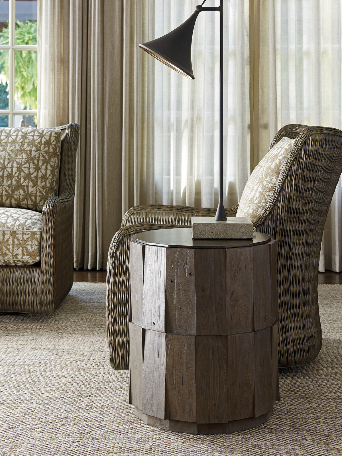 Everett Round Travertine End Table - image 1
