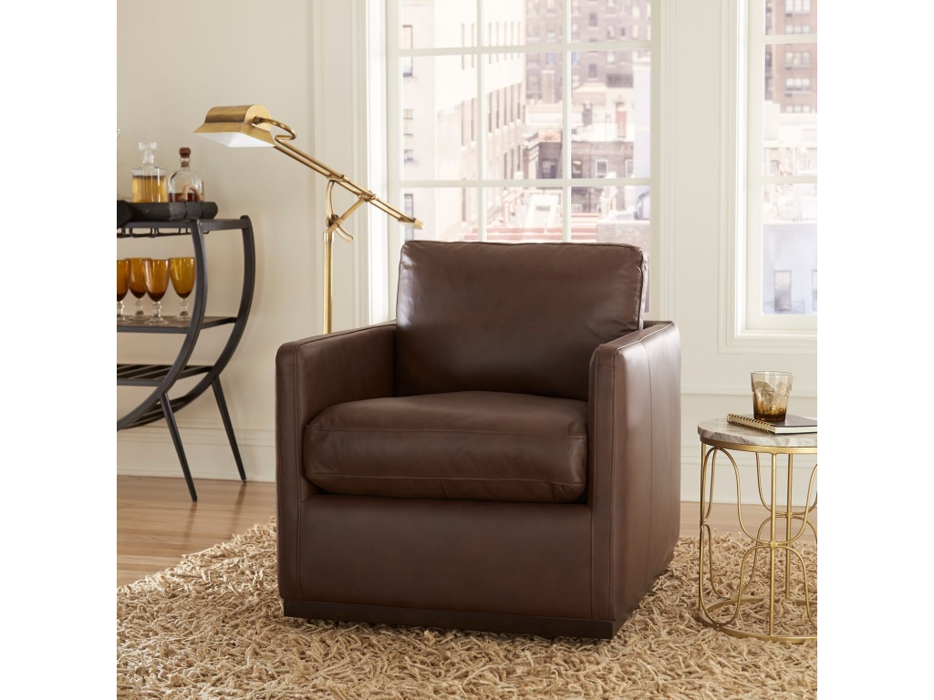 Leather Swivel Accent Chair - Timber - main image