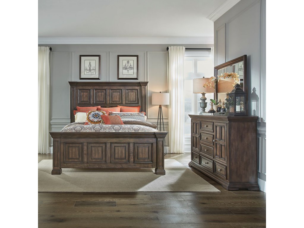 King Panel Bed, Dresser & Mirror - main image