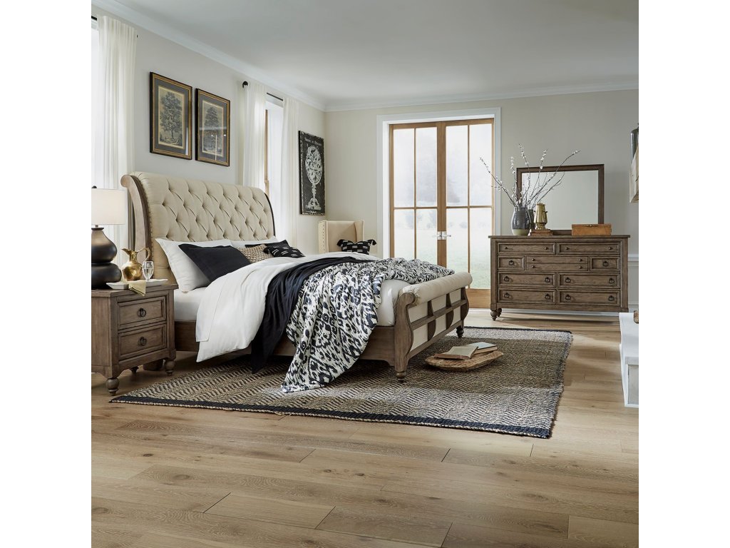King Sleigh Bed, Dresser & Mirror, Night Stand - main image