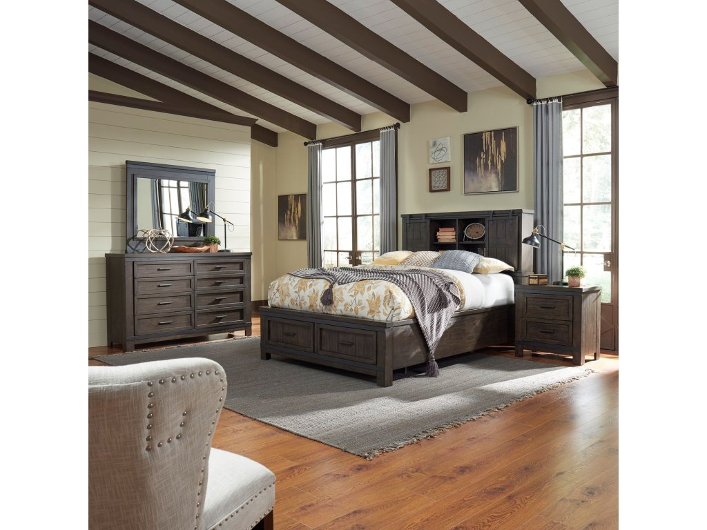 Queen Bookcase Bed, Dresser & Mirror, Night Stand - main image
