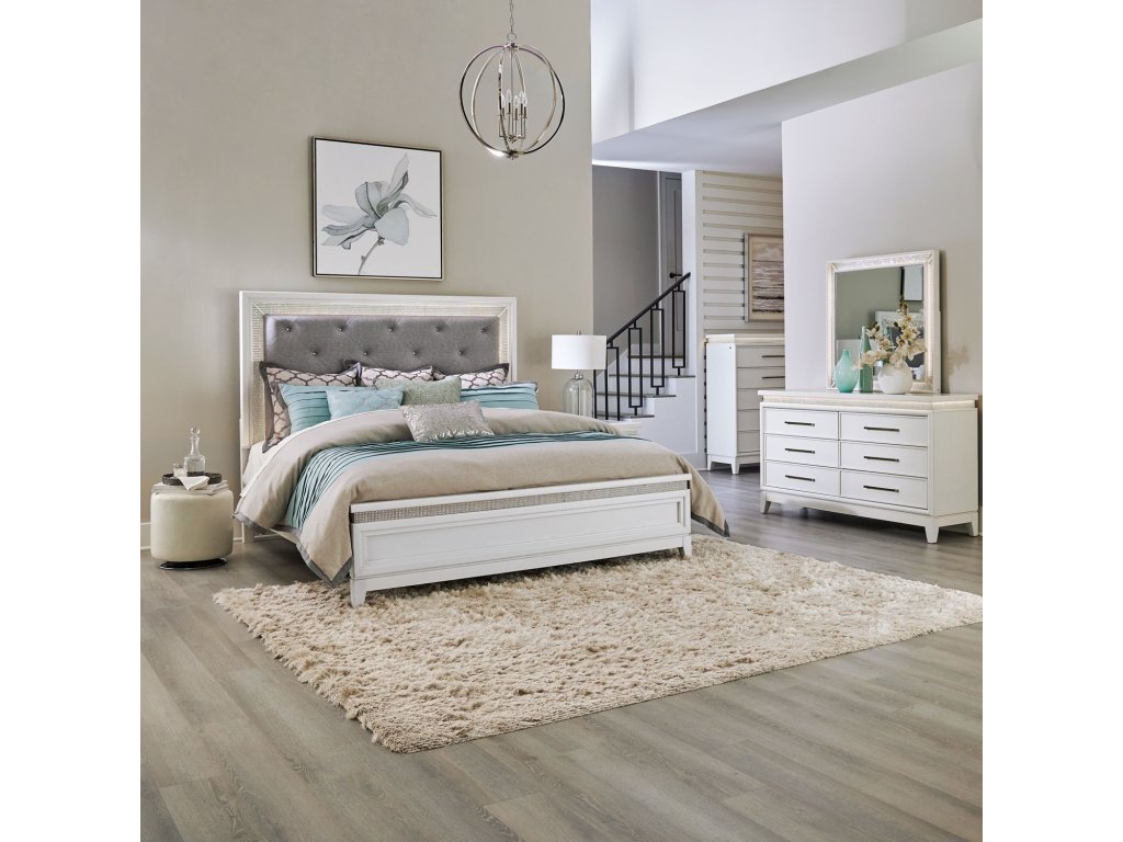 King California Uph Bed, Dresser & Mirror, Chest - main image