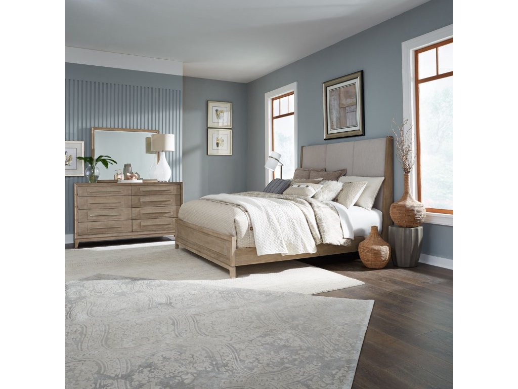 King California Uph Bed, Dresser & Mirror - main image