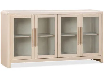Liv Glass Door Ash Wood Sideboard in White Sand