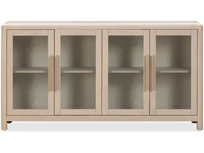 Liv Glass Door Ash Wood Sideboard in White Sand