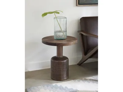 Liyana Solid Wood Round End Table in Natural Tan