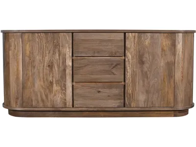 Liyana Solid Wood Three Drawer Two Door Sideboard in Natural Tan