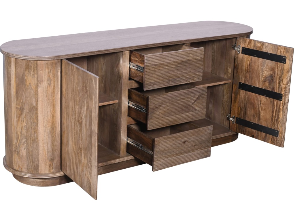 Liyana Solid Wood Three Drawer Two Door Sideboard in Natural Tan - image 2