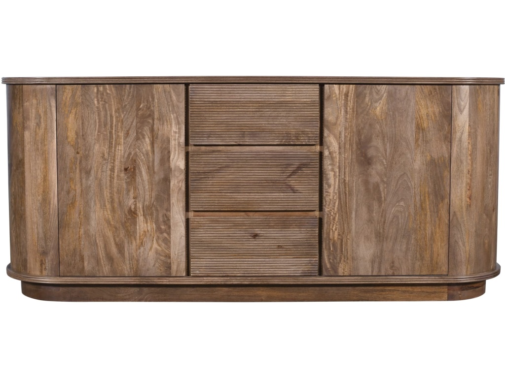 Liyana Solid Wood Three Drawer Two Door Sideboard in Natural Tan - image 3