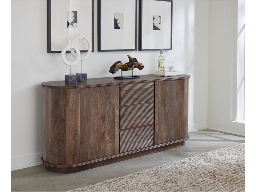 Liyana Solid Wood Three Drawer Two Door Sideboard in Natural Tan - main image