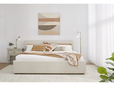 Louis Upholstered Platform Bed in Natural Linen - Alternative View