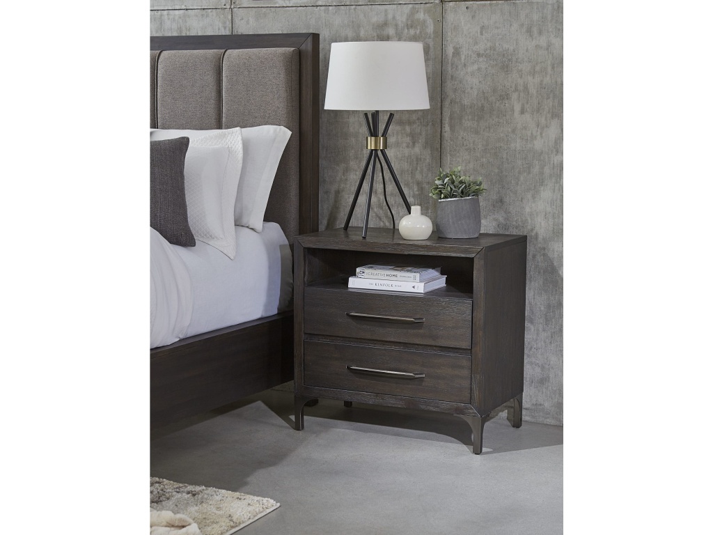 Lucerne Two-Drawer Metal Leg Nightstand in Vintage Coffee - main image