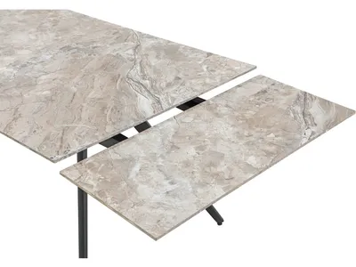 Lucia Double Extension Stone Top Metal Leg Dining Table in Rich Brown and Black