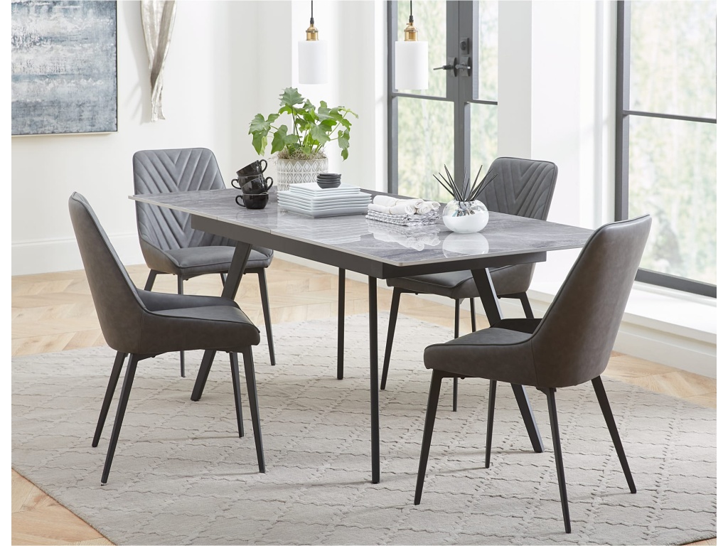 Lucia Extendable Stone Top Metal Leg Dining Table in Piedra and Black - image 2