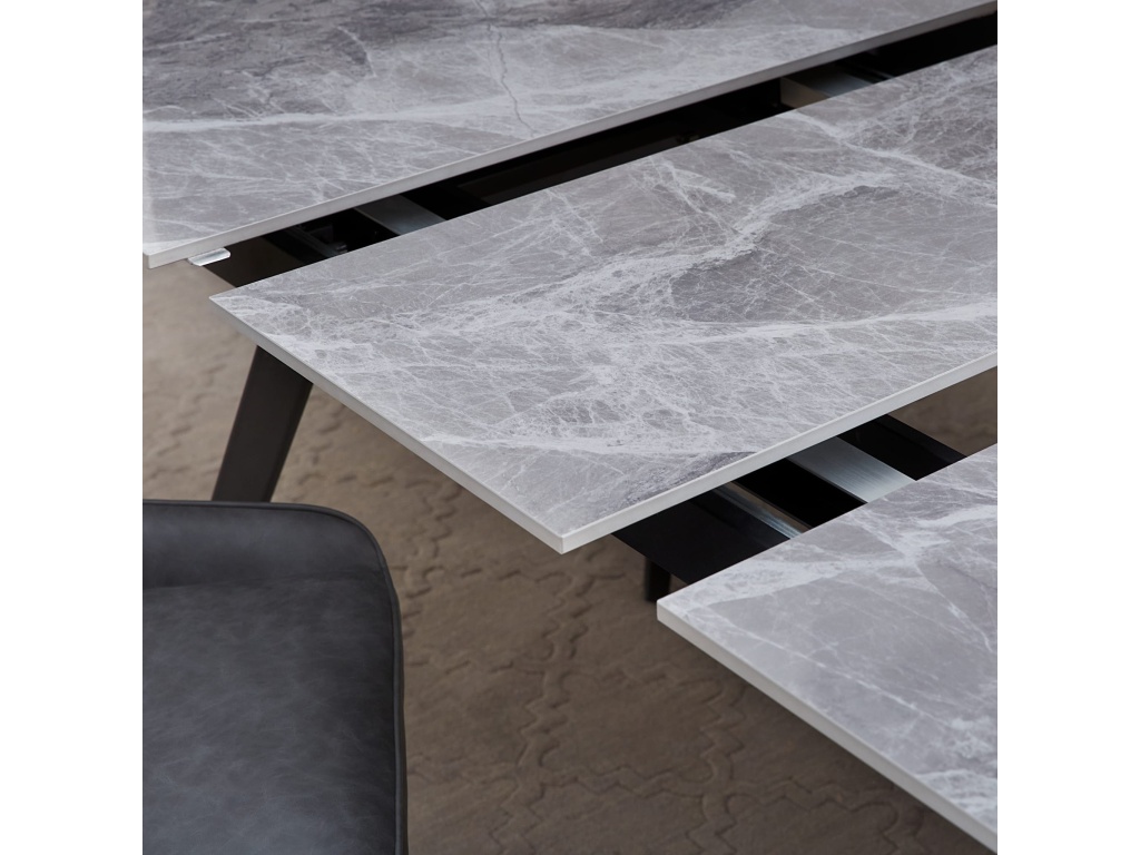 Lucia Extendable Stone Top Metal Leg Dining Table in Piedra and Black - image 1