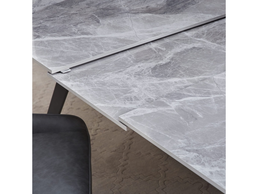 Lucia Extendable Stone Top Metal Leg Dining Table in Piedra and Black - image 4