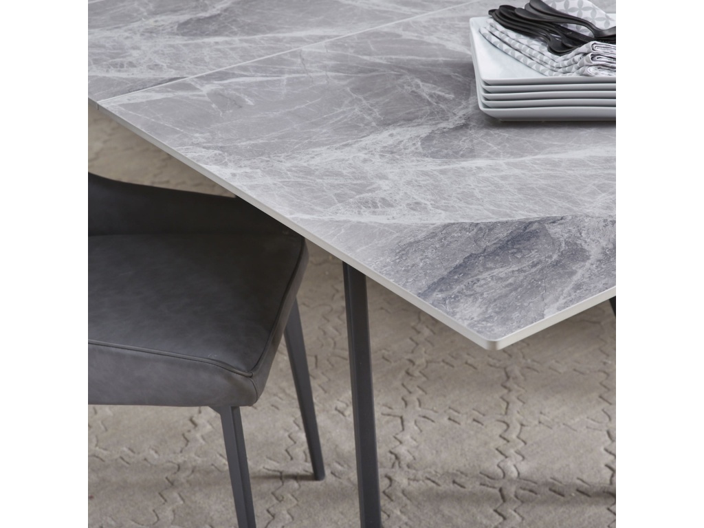 Lucia Extendable Stone Top Metal Leg Dining Table in Piedra and Black - image 7