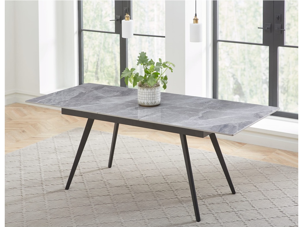 Lucia Extendable Stone Top Metal Leg Dining Table in Piedra and Black - main image