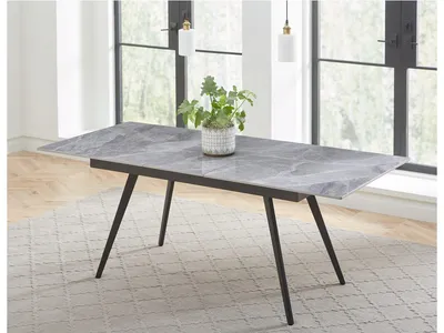 Lucia Extendable Stone Top Metal Leg Dining Table in Piedra and Black