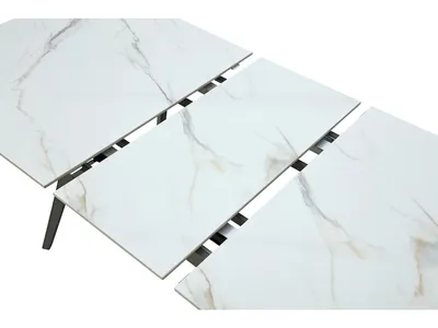 Lucia Extendable Stone Top Metal Leg Dining Table in Polished Cappuccino and Gunmetal