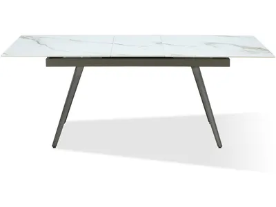 Lucia Extendable Stone Top Metal Leg Dining Table in Polished Cappuccino and Gunmetal