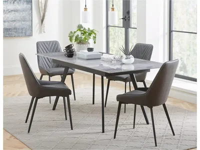 Lucia Upholstered Dining Chair in Charcoal Synthetic Leather and Black Metal