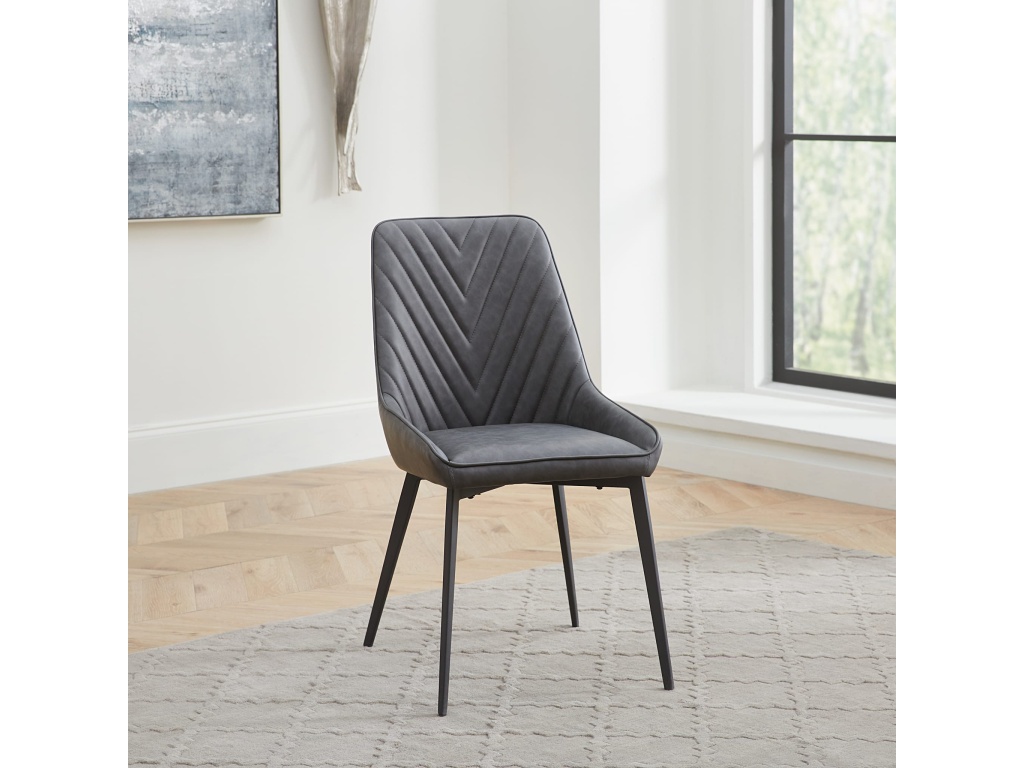Lucia Upholstered Dining Chair in Charcoal Synthetic Leather and Black Metal - main image